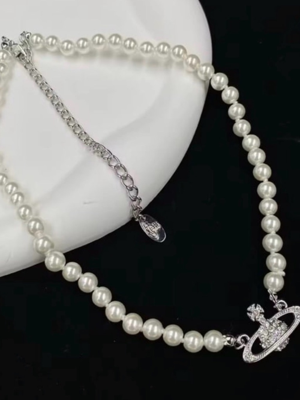 VIVIENNE WESTWOOD PEARL ORB CHOKER SILVER NECKLACE - FULL SET BOX POUCH OS - Picture 2 of 8